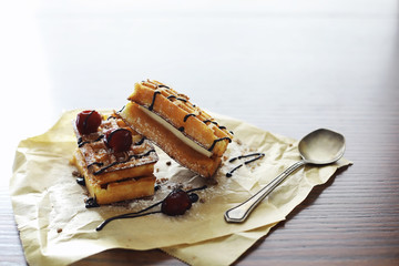 Viennese waffles with filling. Coffee table. A set of fragrant cookies for breakfast for the holiday.