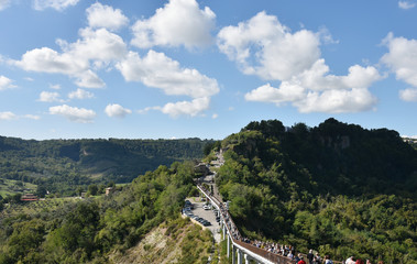 Beautiful panoramic view of famous Civita di Bagnoregio with Tiber river valley, Lazio, Italy. The...