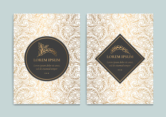 Luxury invitation card design with gold vintage ornament template. Can be used for background and wallpaper. Elegant and classic vector elements great for decoration.