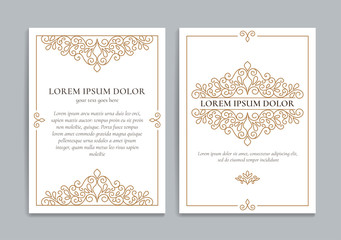 White vector greeting card with golden luxury frame template. Great for invitation, flyer, menu, brochure, monogram, background, wallpaper, decoration, packaging or any desired idea.