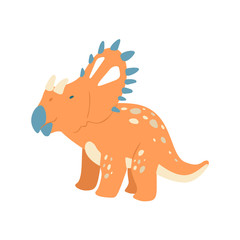 Flat cartoon style cute dinosaur. Vector illustration for kids fashion, card or poster best for children room decoration, kids dino party designs.