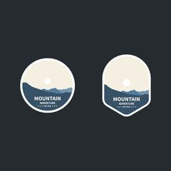 Set of mountain adventure badge and logo emblem. Label in vintage style. Vector illustration.