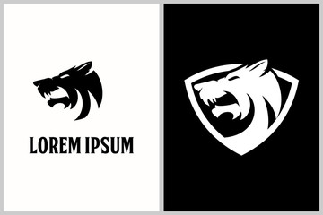 simple and abstract wolf head and shield vector logo template