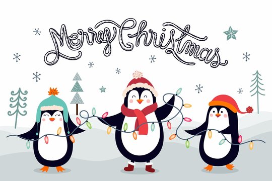 Christmas card/poster/banner with penguins