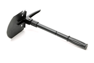 Folding camping shovel on white background