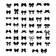 Vector sillouettes,Set of graphical decorative bows, flat design isolated on white background,bow  for business and design. Design elements