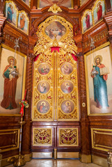 Fototapeta premium Sanctuary doors and icons. Trinity Lavra of St. Sergius, interior of the Church of the Descent of the Holy Spirit