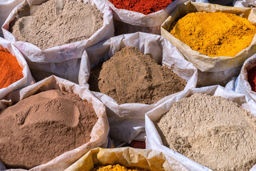 Spices at the Sunday market in Ouarzazate, Morocco.