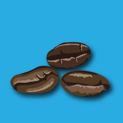 Black coffee beans on white background. Beverage icon. Roasted coffee beans texture background.