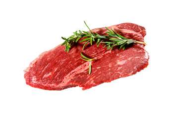 Rump Cap, Top Sirloin Cap, Coulotte Steak, Picanya the marbled beef steak on a white background. Isolated.