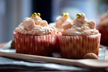 Food photo cupcakes pink white blue decorated delicious bake bakery