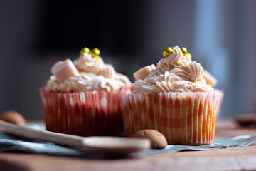Food photo cupcakes pink white blue decorated delicious bake bakery