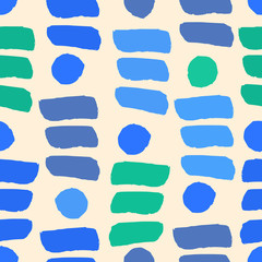 Modern seamless pattern with lines and dots in green and blue on vanilla background. - 301570688