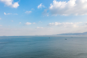Panorama view of the Conrad Xiamen, Twin Towers/xiamen World Trade in Straits , including the Conrad Xiamen hotel, overlooking the South China Sea in Xiamen (Amoy), China.