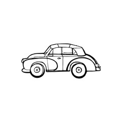 Engraving vintage hand drawn vector retro car. Pen Sketch wheeled transport illustration.