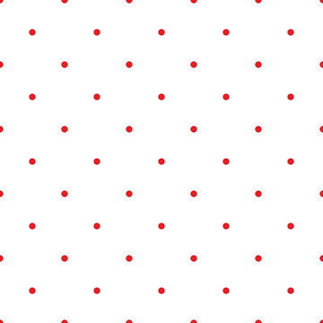 Red polka dot seamless pattern on the white background, abstract geometrical simple image illustration, repeat ornament