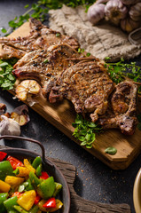 Grilled pork chops with peppers