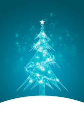 Illustration Of A Decorated Christmas Tree. Bokeh Effects and Sparkles Surround The Tree