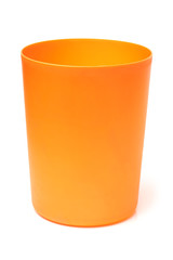 Trash can plastic orange on white background