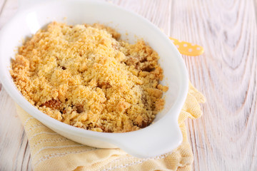 Fruit crumble cake, pear and apple with streusel topping