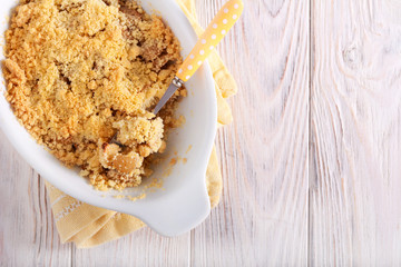 Fruit crumble cake, pear and apple with streusel topping