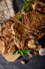 Grilled pork chops with peppers