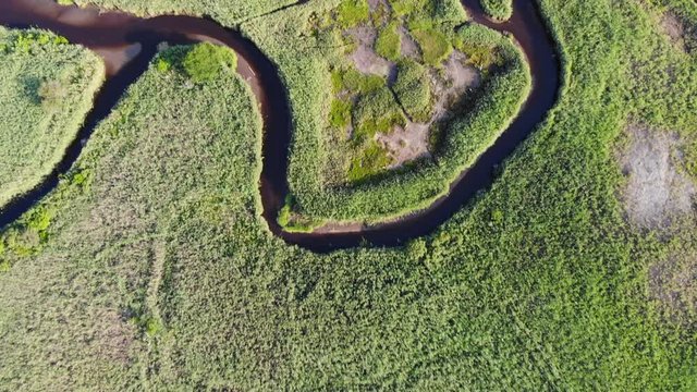 aerial footage of a salt marsh at Sagamore Beach on Cape Cod Massachusetts