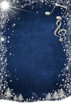 Christmas musical card  with copy space. Vertical image.