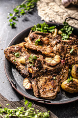 Grilled pork chops with peppers