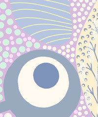 Artistic header with flowers and leaves. Graphic design. Hand drawn texture.