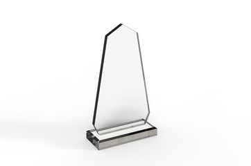 Blank Transparent Crystal Trophy for mock up. 3d render illustration.