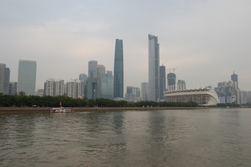 Fototapeta na wymiar The urban landscape seen from the Pearl River in Guangzhou, China