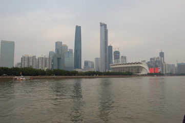 The cityscape that may be seen from the Pearl River in Guangzhou, China