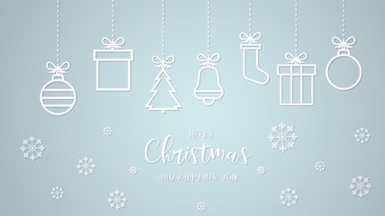 Świąteczne ozdoby dekoracje na białym tle. Kartka bożonarodzeniowa - obrazy, fototapety, plakaty