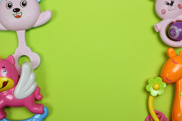frame of toys on a colored background