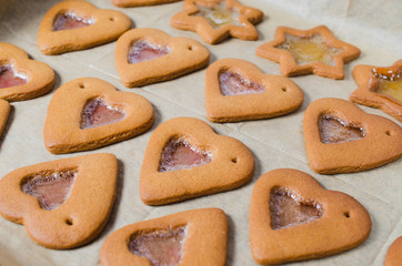 Freshly baked Christmas gingerbread ready to decorate with icing.