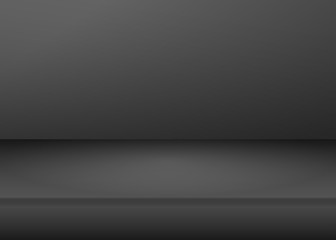 Empty vivid black color and red line studio table room background, product display with copy space for display of content design.