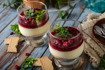 Delicious dessert in glass