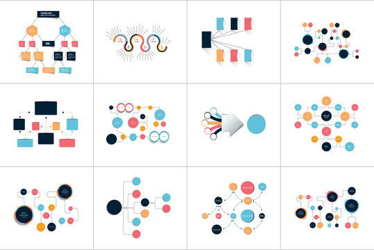 Fowcharts schemes, diagrams. Mega set. Simply color editable. Infographics elements.
