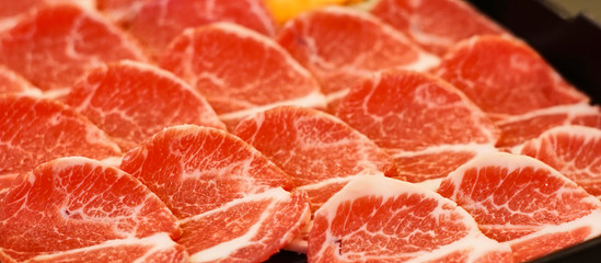 Sliced red pork meat which rich of fat