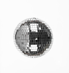 silver mirror bright shiny disco ball on a white background