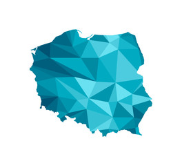 Vector isolated illustration icon with simplified blue silhouette of Poland map. Polygonal geometric style, triangular shapes. White background