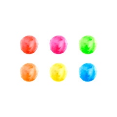 Watercolor colorful brush circle vector set. Round watercolor stain, circle paint texture, vector.