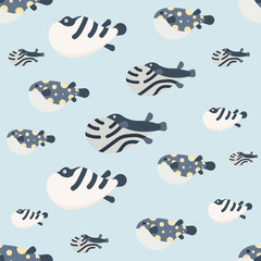 Puffer fish seamless pattern. Animal pattern. Vector background. Seamless vector background.