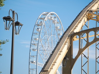 Ferris Wheel and Kossuth Bridge in Győr, Hungary