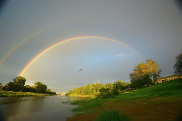 summer landscape with a rainbow