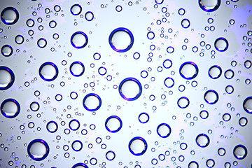fresh drops background blue glass / wet rainy background, water drops transparent glass blue