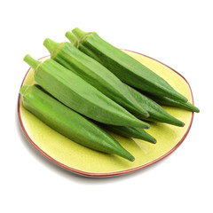 Fresh young okra isolated on white background
