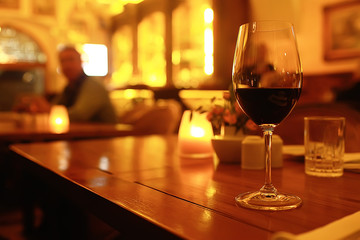 empty wine glasses restaurant interior serving / beautifully served glass wine glasses