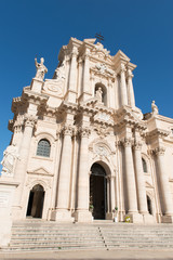 Fototapeta na wymiar Baroque Facade of Duomo of Siracusa, Ortygia In Sicily
